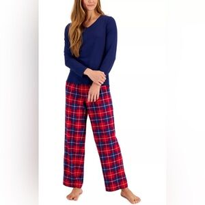 Charter Club Women's 2-Piece Pajama Set, Red Navy Blue Plaid, XXL